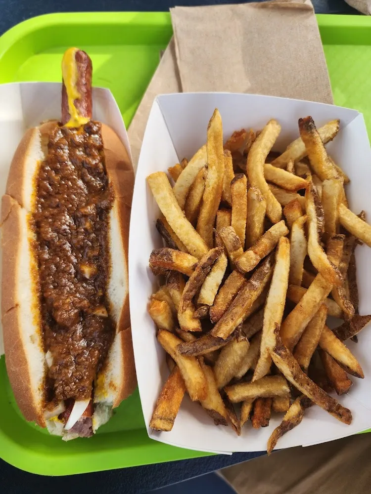 Footlong Hot Dog w Meat Sauce and Works and Fries